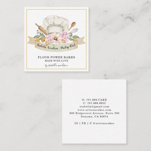 Gereedschap Gereedschap Baker Pastry Chef Waterver Vierkante Visitekaartje (Voorkant / Achterkant)