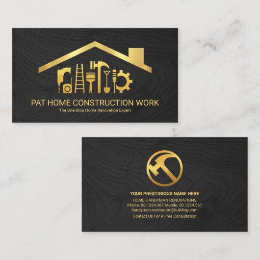 Gereedschap Houthout Gold Handyman Visitekaartje (Voorkant / Achterkant)
