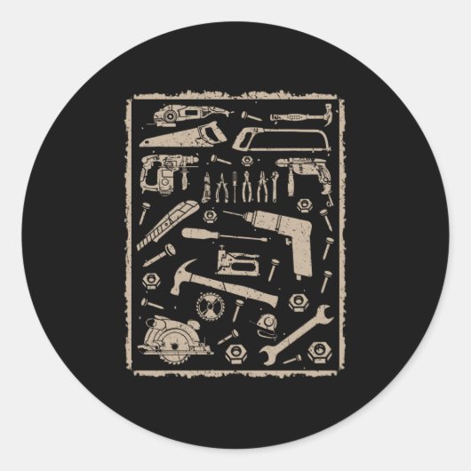 Gereedschap met lijst ronde sticker (Voorkant)