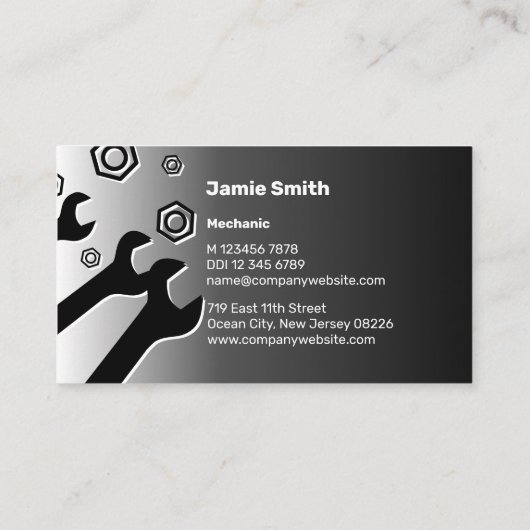 Gereedschap Silhouetten Professioneel Zwart Wit Me Visitekaartje (Achterkant)