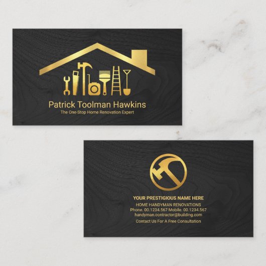 Gereedschap voor de bouw van houten goud visitekaartje (Voorkant / Achterkant)