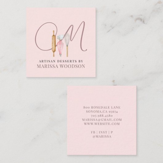 Gereedschap voor gebak Schuif Roze Bakkerbakkers Vierkante Visitekaartje (Voorkant / Achterkant)