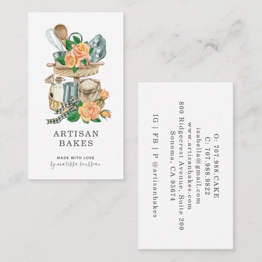 Gereedschap voor waterverf bakkergebak visitekaartje (Voorkant / Achterkant)