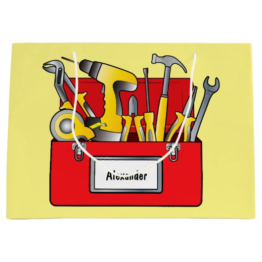 Gereedschappen en gereedschapskist Gift Bag Name  Groot Cadeauzakje (Voorkant)