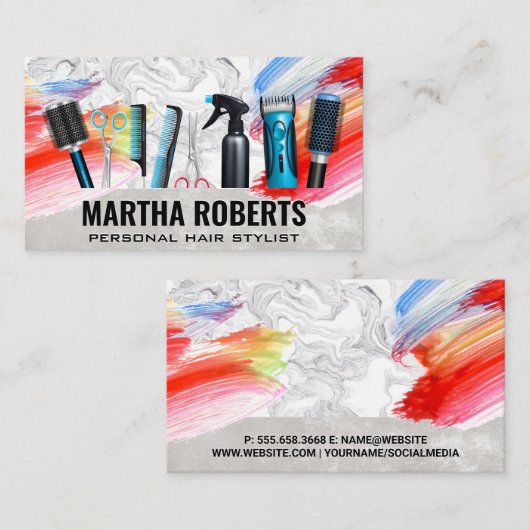 Gereedschappen voor haarstijlen | Kunstmatige Wate Visitekaartje (Voorkant / Achterkant)