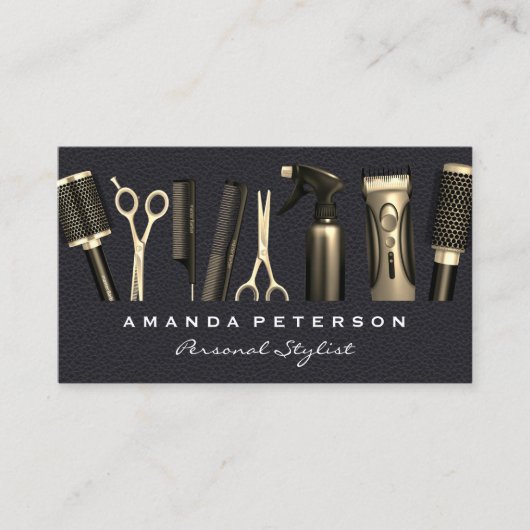 Gereedschappen voor haarstijlen | Leder Visitekaartje (Voorkant)