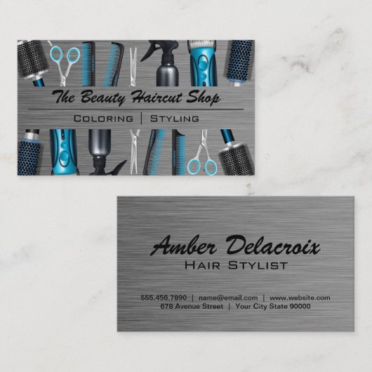 Gereedschappen voor haarstijlen | Metaalborstel Visitekaartje (Voorkant / Achterkant)