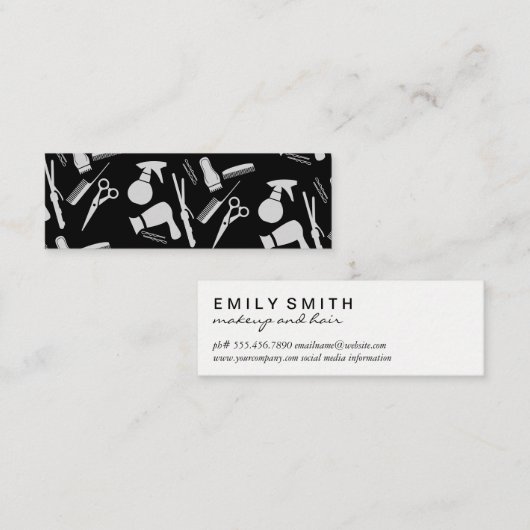 Gereedschappen voor haarstijlen mini visitekaartje (Voorkant / Achterkant)