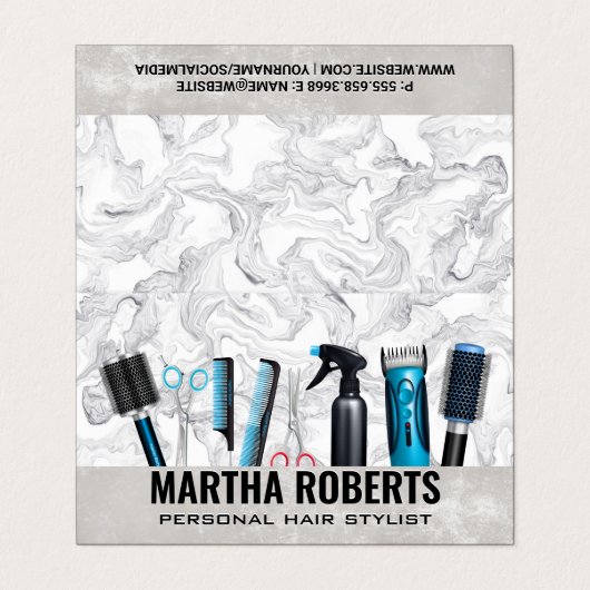 Gereedschappen voor haarstijlen visitekaartje (Buitenkant ongevouwen)