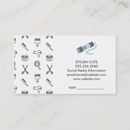 Gereedschappen voor haarstijlen visitekaartje (Achterkant)