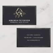 Gereedschappen voor haarstijlen | Zwart leder op z Visitekaartje (Voorkant / Achterkant)