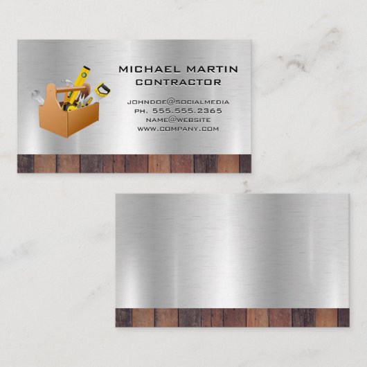 gereedschapskist | Hout en metaal Visitekaartje (Voorkant / Achterkant)
