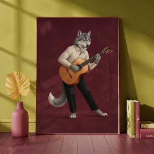 Gerefineerde wolf die akoestische gitaar speelt Ku Poster