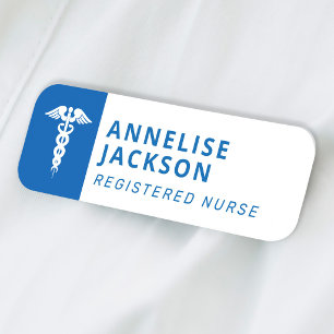 Geregistreerd-verpleegkundige caduceus logo blauw naamplaatje