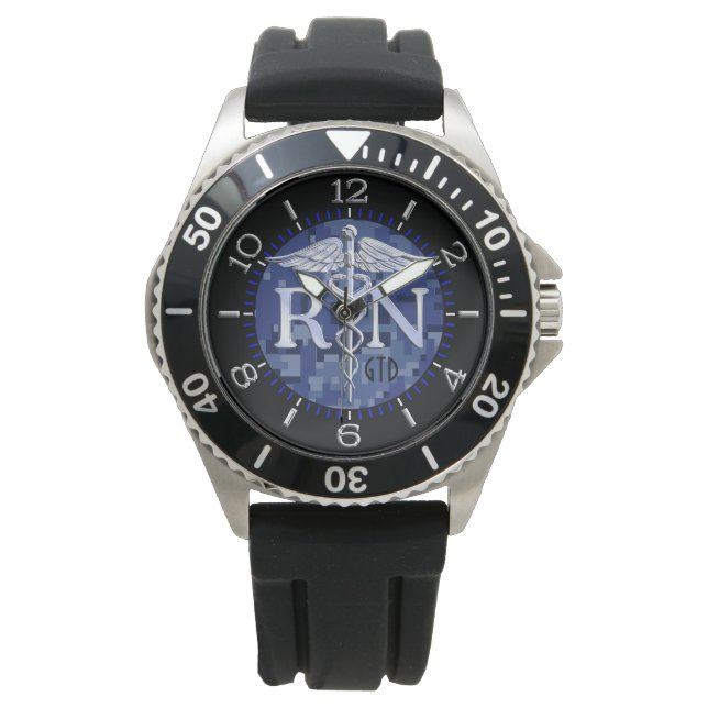 Geregistreerd verpleegkundige RN Caduceus Blue Cam Horloge (Voorkant)