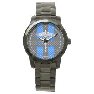 Geregistreerd zure RN Caduceus koolstofvezeldecor Horloge