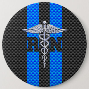 Geregistreerd zure RN Caduceus koolstofvezeldecor Ronde Button 6,0 Cm