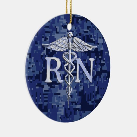 Geregistreerd zure RN Caduceus op Blue Camo Keramisch Ornament (Rechts)