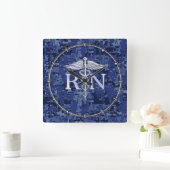 Geregistreerd zure RN Caduceus op Blue Camo Vierkante Klok (Huis)