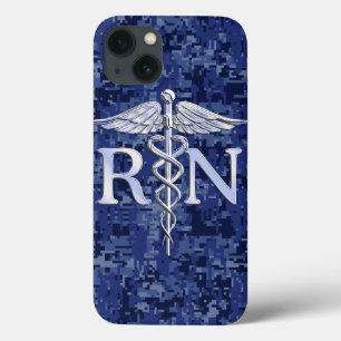 Geregistreerd zure RN Caduceus op Navy Blue Camo iPhone 13 Hoesje