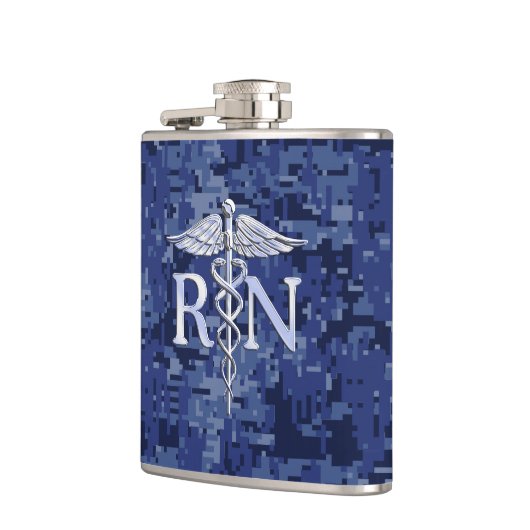 Geregistreerd zure RN Caduceus op Navy Blue Camo Heupfles (Links)