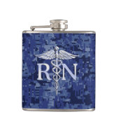 Geregistreerd zure RN Caduceus op Navy Blue Camo Heupfles (Voorkant)