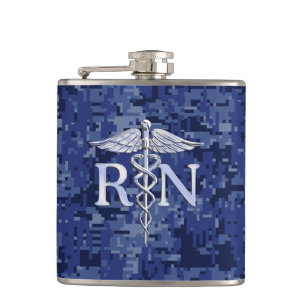 Geregistreerd zure RN Caduceus op Navy Blue Camo Heupfles