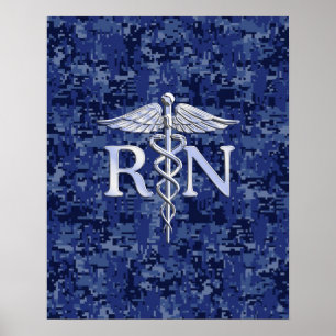 Geregistreerd zure RN Caduceus op Navy Blue Camo Poster
