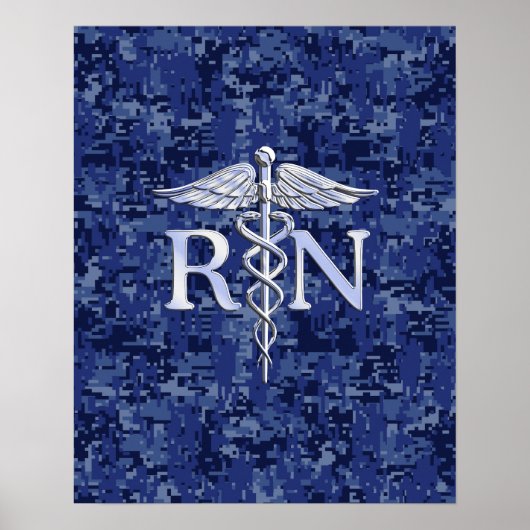 Geregistreerd zure RN Caduceus op Navy Blue Camo Poster (Voorkant)