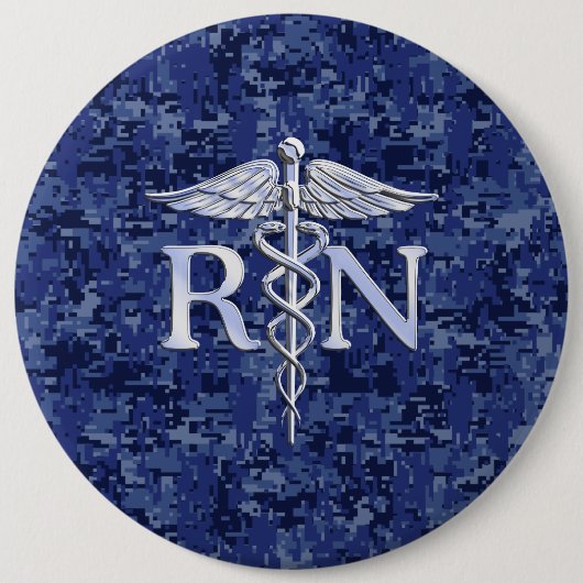 Geregistreerd zure RN Caduceus op Navy Blue Camo Ronde Button 6,0 Cm (Voorkant)