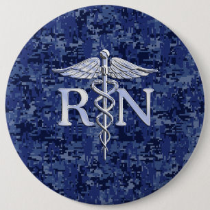 Geregistreerd zure RN Caduceus op Navy Blue Camo Ronde Button 6,0 Cm