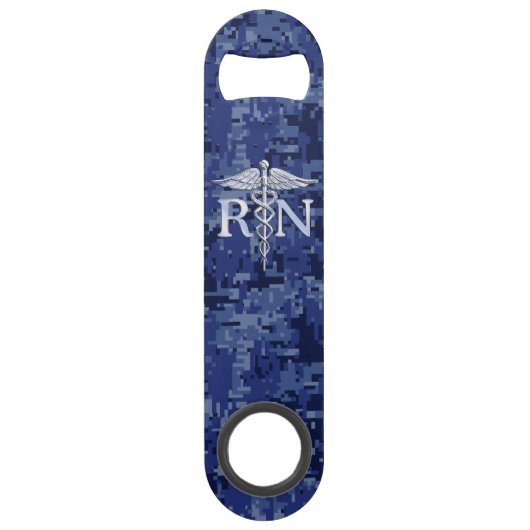 Geregistreerd zure RN Caduceus op Navy Blue Camo Speed Flessenopener (Voorkant)