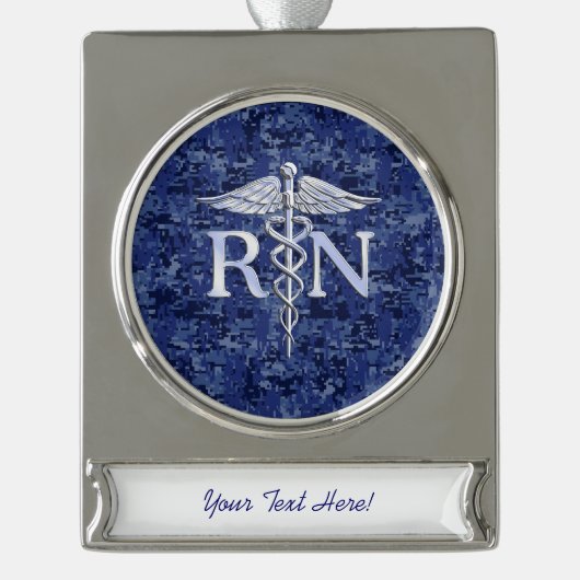 Geregistreerd zure RN Caduceus op Navy Blue Camo Verzilverd Banner Ornament (Voorkant)