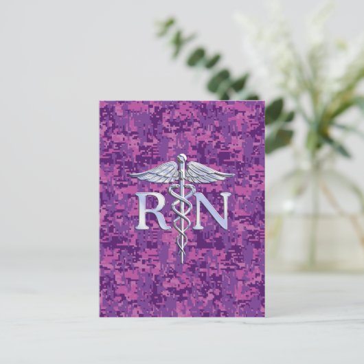 Geregistreerd zure RN Caduceus op roze Camouflage Briefkaart (Staand voorkant)