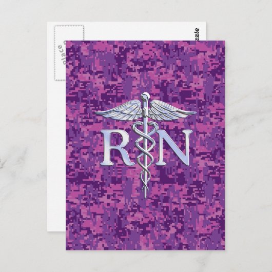 Geregistreerd zure RN Caduceus op roze Camouflage Briefkaart (Voorkant / Achterkant)