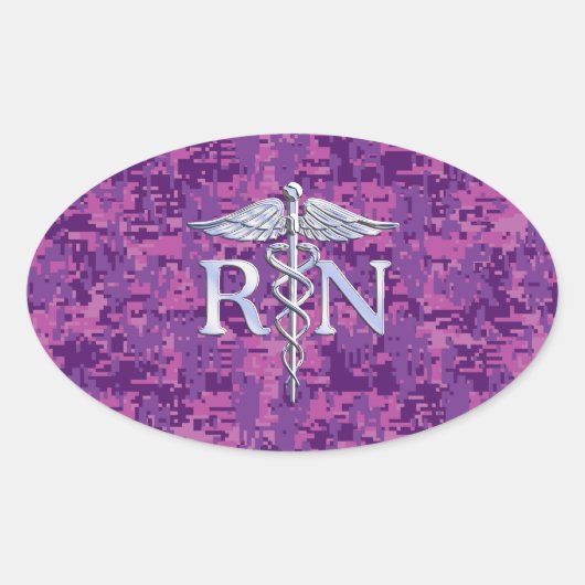 Geregistreerd zure RN Caduceus op roze Camouflage Ovale Sticker (Voorkant)