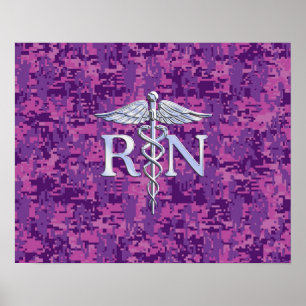 Geregistreerd zure RN Caduceus op roze Camouflage Poster
