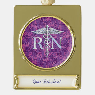 Geregistreerd zure RN Caduceus op roze Camouflage Verguld Banner Ornament