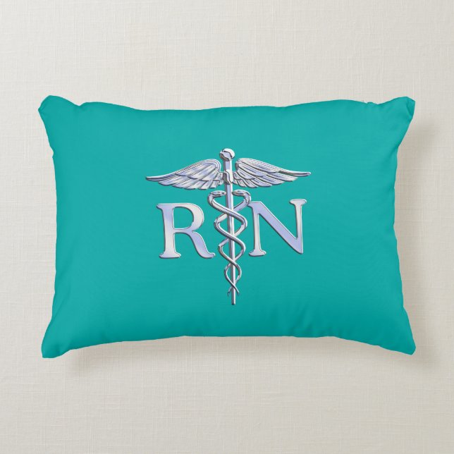 Geregistreerd zure RN Caduceus op Turquoise Accent Kussen (Voorkant)