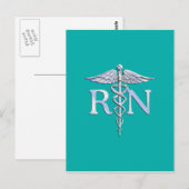Geregistreerd zure RN Caduceus op Turquoise Briefkaart (Voorkant / Achterkant)