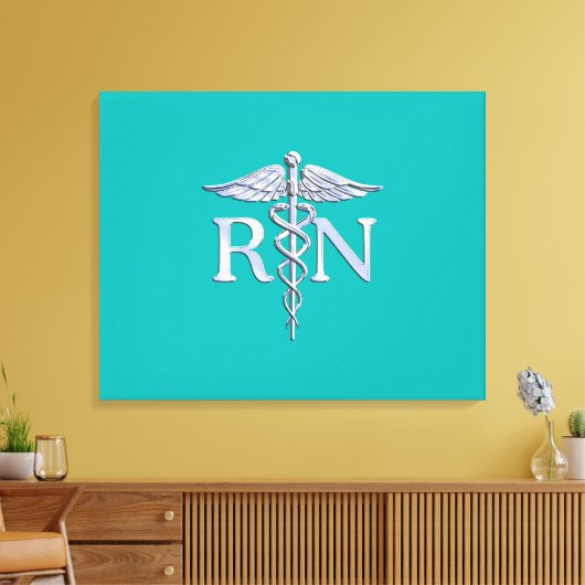 Geregistreerd zure RN Caduceus op Turquoise Canvas Afdruk (Insitu (Woonkamer))