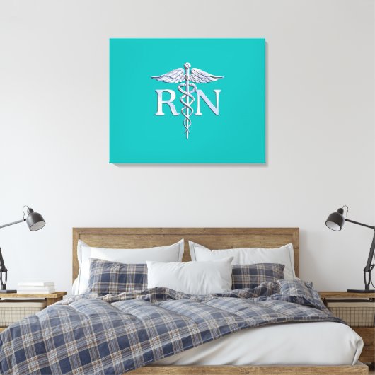 Geregistreerd zure RN Caduceus op Turquoise Canvas Afdruk (Insitu (Slaapkamer))