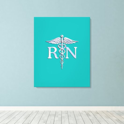 Geregistreerd zure RN Caduceus op Turquoise Canvas Afdruk (Insitu (Houten vloer))