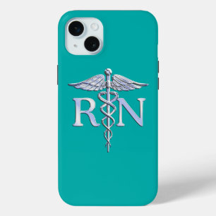 Geregistreerd zure RN Caduceus op Turquoise iPhone 15 Mini Hoesje