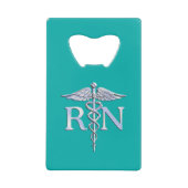 Geregistreerd zure RN Caduceus op Turquoise Creditkaart Flessenopener (Voorkant)