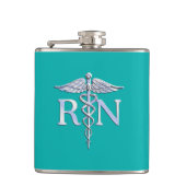 Geregistreerd zure RN Caduceus op Turquoise Decor Heupfles (Voorkant)