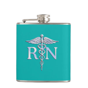 Geregistreerd zure RN Caduceus op Turquoise Decor Heupfles