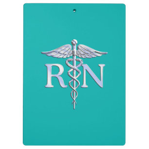 Geregistreerd zure RN Caduceus op Turquoise Klembord