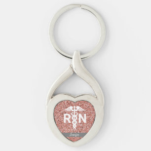 Geregistreerd zure RN Caduceus Roos Gold Glitter Sleutelhanger