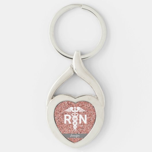 Geregistreerd zure RN Caduceus Roos Gold Glitter Sleutelhanger (Voorkant)